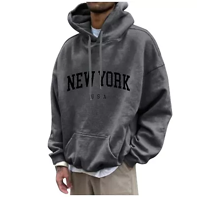 Buy Mens Pullover Hoodie Hooded Sweatshirt Tops NEW YORK Printed Plain Hoody Jumper • 16.07£