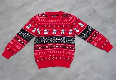 Buy Boys Next Age 7 Years Christmas Jumper Day Red Knit Snowman • 5£