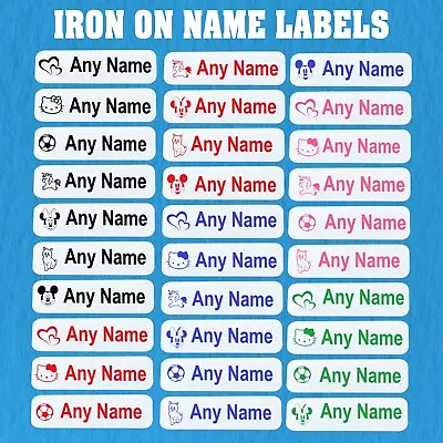 Buy Name Labels Printed Personalised Iron-On Tags School Clothes Uniform Pre-Cut • 4.69£