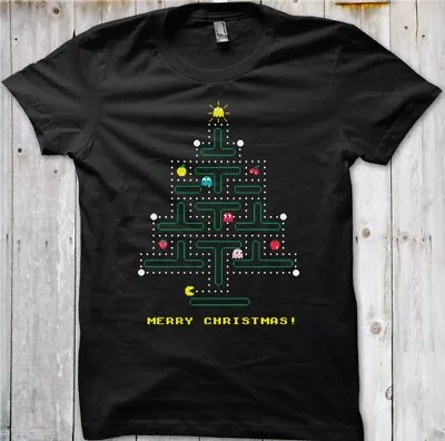 Buy Christmas Jumper Pac-Man Xmas Tree Printed T-shirt 8943 • 12.55£