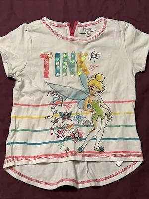Buy Girls Disney Store Tink Tinkerbell Summer TShirt Age 5-6 White With Zip Back • 1.25£