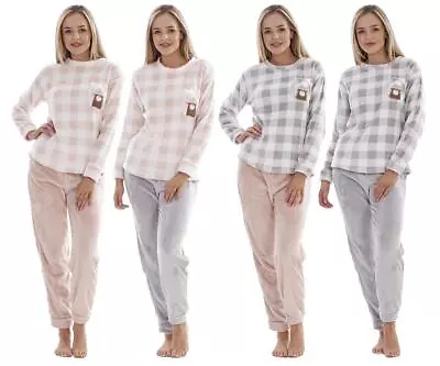 Buy Ladies Plush Super Soft Check Pyjamas Warm Bear Fleece PJ'S • 17.99£