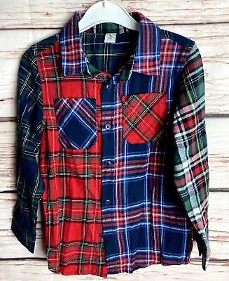 Buy Tu 4-5 Years Shirt T-shirt Collar Long Sleeve Flannel Check Red Green Boys 3120 • 5.95£
