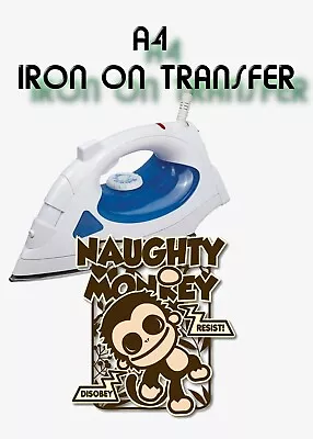 Buy Naughty Monkey Iron On Transfer Heat Press Decal Merch Daughter Son Mam Dad Gran • 2.79£