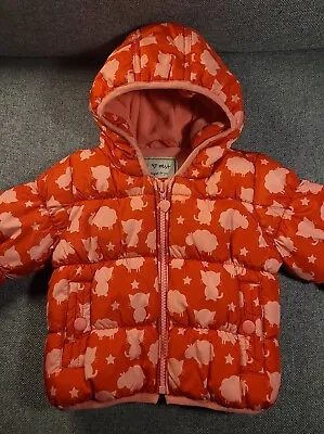 Buy Next Baby Hooded Puffer Coat 3-6 Months Girls Pink Fleece Lined Jacket Cats • 5.50£
