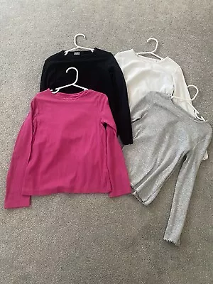 Buy Next Girls 4 X Ribbed Long Sleeve Tops T-shirts 5-6 Years White/Pink/Black/Grey • 12£