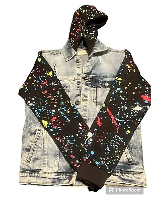Buy Youth Boys Evolution Denim Jean Jacket With Button On/off Hoodie Sz Large 14-16 • 10.24£