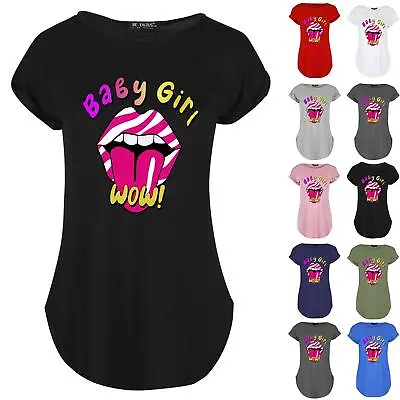Buy Womens Baby Girl Wow Printed Round Neck Turn Up Cap Sleeve Ladies Summer T Shirt • 6.49£