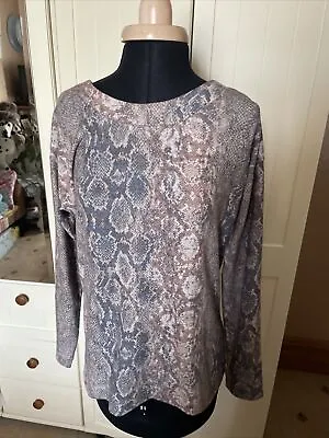 Buy NEXT Ladies Beige Grey Fine Stretch Knit Snakeskin Print Long Sleeve Top Size 10 • 7£