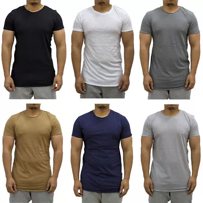 Buy Mens Muscle Fit T Shirts 6X Pack Longline Curve Hem Gym Tee Summer Workout Tee • 17.99£