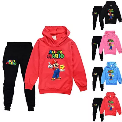 Buy Kids Boys Girls Super Mario Print Tracksuit Set Hoodie Top Pants Outfits Clothes • 12.66£
