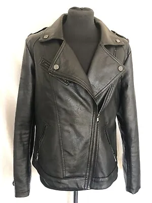 Buy Biker Jacket Black Faux Leather Stud Lace Detail Biker Jacket Size 10 (M) • 16.99£
