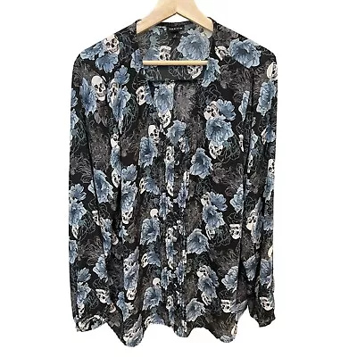 Buy Torrid Women's V Neck Long Sleeve Blouse Size 2 Floral Skulls Blue Black • 21.69£