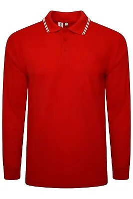 Buy Mens Polo Long Sleeve Pique T-Shirt Tipping Collar Pocket Smart Casual Shirt Top • 8.99£