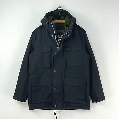 Buy Barbour Nautic Wax Parka Jacket Mens Medium Black Hooded Hunting Mod Army • 165£