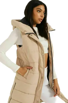 Buy Ladies Long Line Hooded Puffer Gilet Jacket Padded Camouflage Print Body Warmer • 27.99£