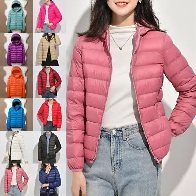 Buy Ladies Puffer Jacket Full Zip Outwear Women Hooded Outdoor Casual Pocket Coat • 20.49£