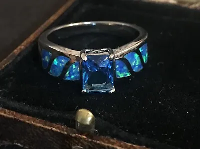 Buy Vintage Style Jewellery Opal Enamel And Topaz Ring 18K White Gold Plated • 8.99£