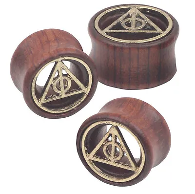 Buy GOLD DEATHLY HALLOWS Timber Ear Tunnels Stretchers Jewellery Potter Wooden TU63 • 5.03£