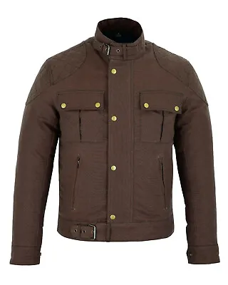Buy Classic Brown Waxed Cotton Motorcycle Jacket Textile Biker Introductory Price • 78£