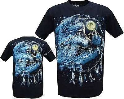 Buy Wolf Pack Wolves Howling Moon Biker Native American Indian T- Shirt M - 3XL • 12.99£