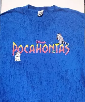 Buy Pocahontas Meeko Percy Disney Store Blue Embroidered Shirt Size L Large Vintage  • 66.14£