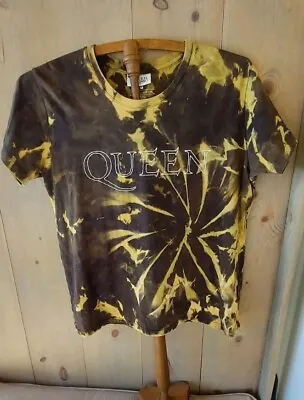 Buy Queen Womens Official Merch T Shirt Black And Gold Tie Dye Graphic Band Tee Sz L • 18.89£