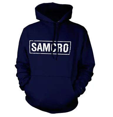 Buy INSPIRED Sons Of Anarchy - SAMCRO Distressed Hoodie Dark Navy Colour • 38.99£