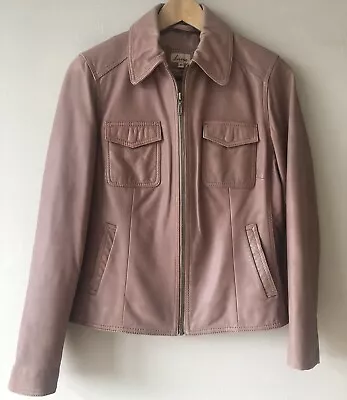 Buy NEXT 100% Leather Jacket Gorgeous Dusky Pink /Tan Zip Up Size 10 VGC • 23.99£