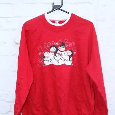Buy Womans Christmas Jumper Size Large Festive Red Snowman Family Cottagecore VTG • 24.19£