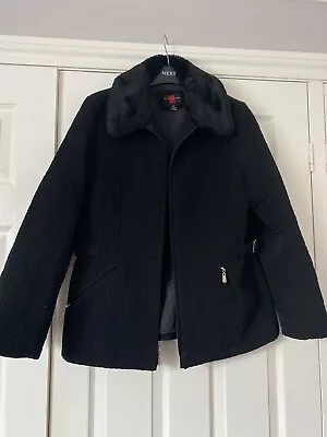 Buy Gallery Black Short Quilted Jacket With Detachable Fur Collar Size M (12-14) • 15£
