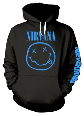 Buy Nirvana Hoodie Blue Smile Band Logo New Official Mens Black Pullover Nevermind • 40£
