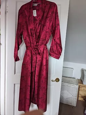 Buy New BHS Matching Pyjamas And Dressing Gown Set Size 10 To 12 Red Silky  • 14.99£