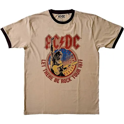 Buy AC/DC Let There Be Rock 77' Tour Ringer Beige Unisex T-Shirt New & Official • 16.35£