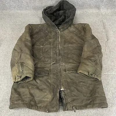 Buy VINTAGE Sheepskin Jacket Womens Large Green Coat Hooded Leather Thick Heavy • 9.99£