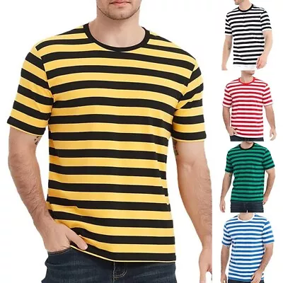 Buy Cool Men's Summer Loose Striped Sailor T Shirt Casual O Neck Short Sleeve Tee • 12.44£