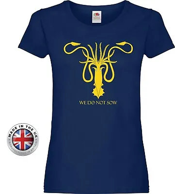 Buy Game Of Thrones HOUSE GREYJOY 'We Do Not Sow' Kraken Logo Navy Printed T-Shirt • 24.99£