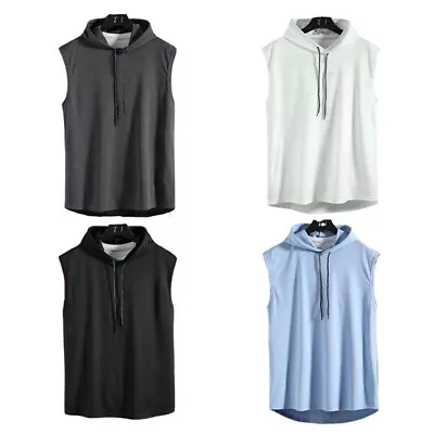 Buy Mens Hooded Tank Tops Gym Sleeveless Hoodie Muscle T-Shirt Pullover Vest • 6.66£