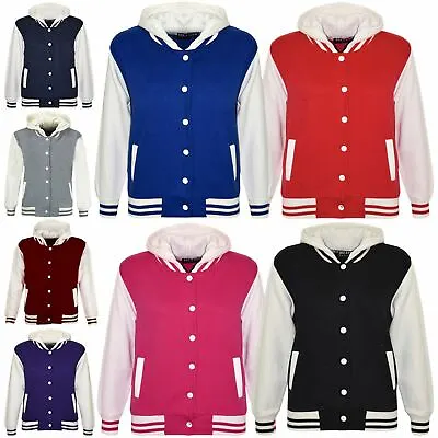 Buy Kids B.B Hooded Plain Jacket Baseball Varsity Style Coat For Girls Boys 2-13 Yrs • 11.99£