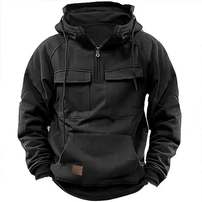 Buy Outdoor Mens Casual Baggy Combat Pocket Hooded Sweatshirt Cargo Hoodies Tops UK • 18.55£