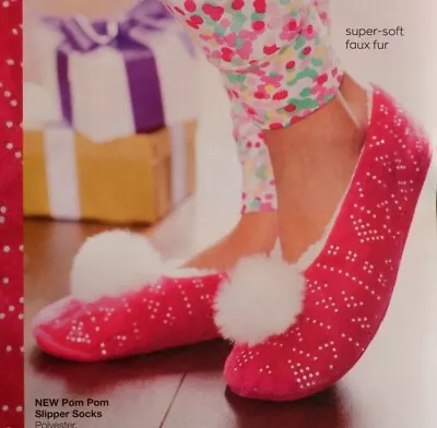 Buy Avon Pink Sparkle Pom Pom Slipper Socks With Faux Fur Lining ~  Brand New In Bag • 6.99£