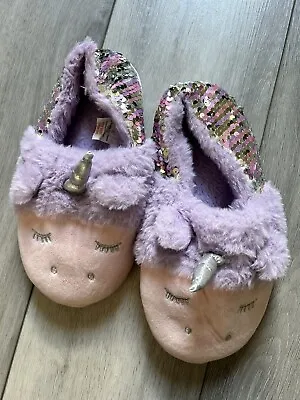 Buy Girls Fluffy Unicorn Slipper Sequins Pink And Purple  Size 3 NEW • 0.99£