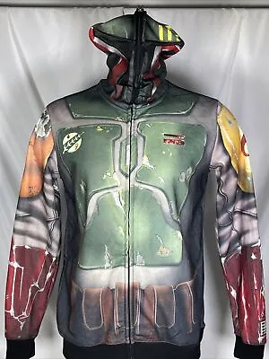 Buy Boba Fett Hoodie Star Wars Costume Sweatshirt Zip Up Mask Men's LARGE • 42.99£