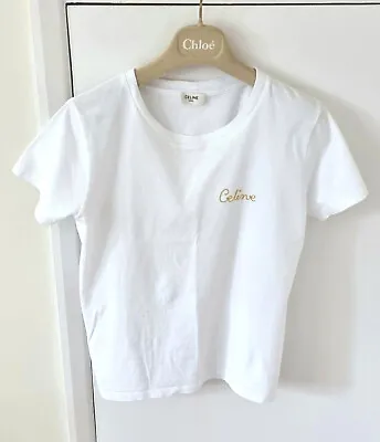 Buy Celine Embroidered Logo T Shirt White Designer • 159£