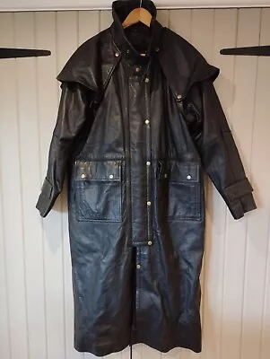 Buy Long  Leather JTS Biker / Riding Coat With Detachable Gilet  & Cape Collar S • 120£