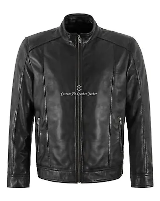 Buy Men's Classic Genuine Leather Jacket Black Casual Fashion Biker Style Jacket • 120£