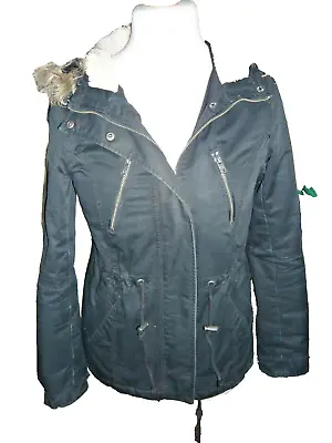 Buy DIVIDED Black Zip Up Fur Trim Hooded Jacket UK 8 • 14.99£