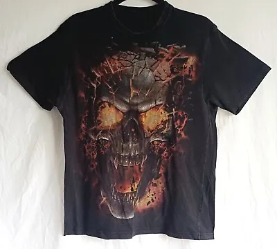 Buy Spiral, Double Sided Flaming Skull T-shirt- Size Large, Gothic, Horror, Cotton  • 4.94£