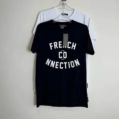 Buy French Connection T Shirts Cotton Jersey Navy White Size Med 2 Pack Mens New • 12.95£
