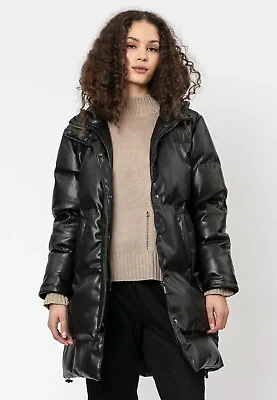 Buy Religion Faux Leather Hooded Mid Length Maximum Coat Jacket Black Size 16 • 119.99£